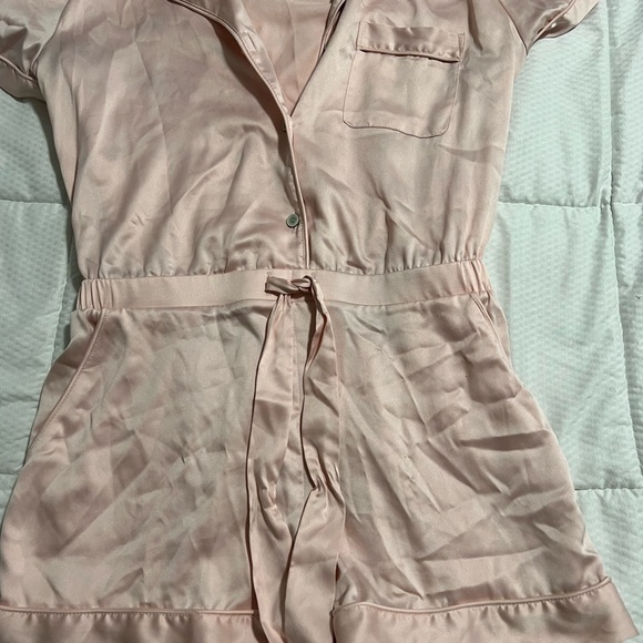 Victoria Secret Satin Botton Front Pink Lounge Romper - Picture 3 of 6